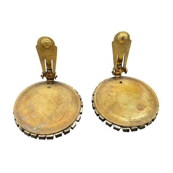 Vintage Clip-On Earrings With White Bead Border & Cream Center 1.5" D - Picture 3 of 4